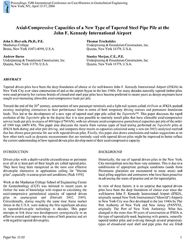 Axial-Compressive Capacities of a New Type of Tapered Steel Pipe Pile at the John F. Kennedy International Airport